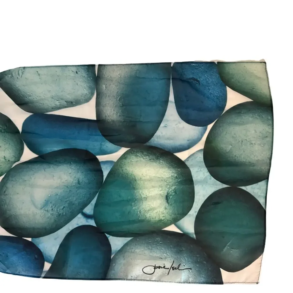Josie Iselin Sea Glass Art Print Long Chiffon Scarf Wrap Glam Coastal 13 x 68